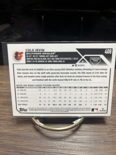 Cheap Sneaks Footwear/Sports Cards Baseball Card Cole Irvin 2023 Topps Baseball card Series Two Base #408 Baltimore Ori