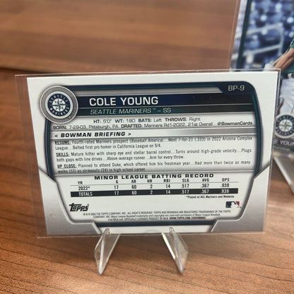 Cheap Sneaks Footwear/Sports Cards Baseball Card Cole Young 2023 Bowman Prospects #BP-9  Seattle Mariners + Bonus Cards