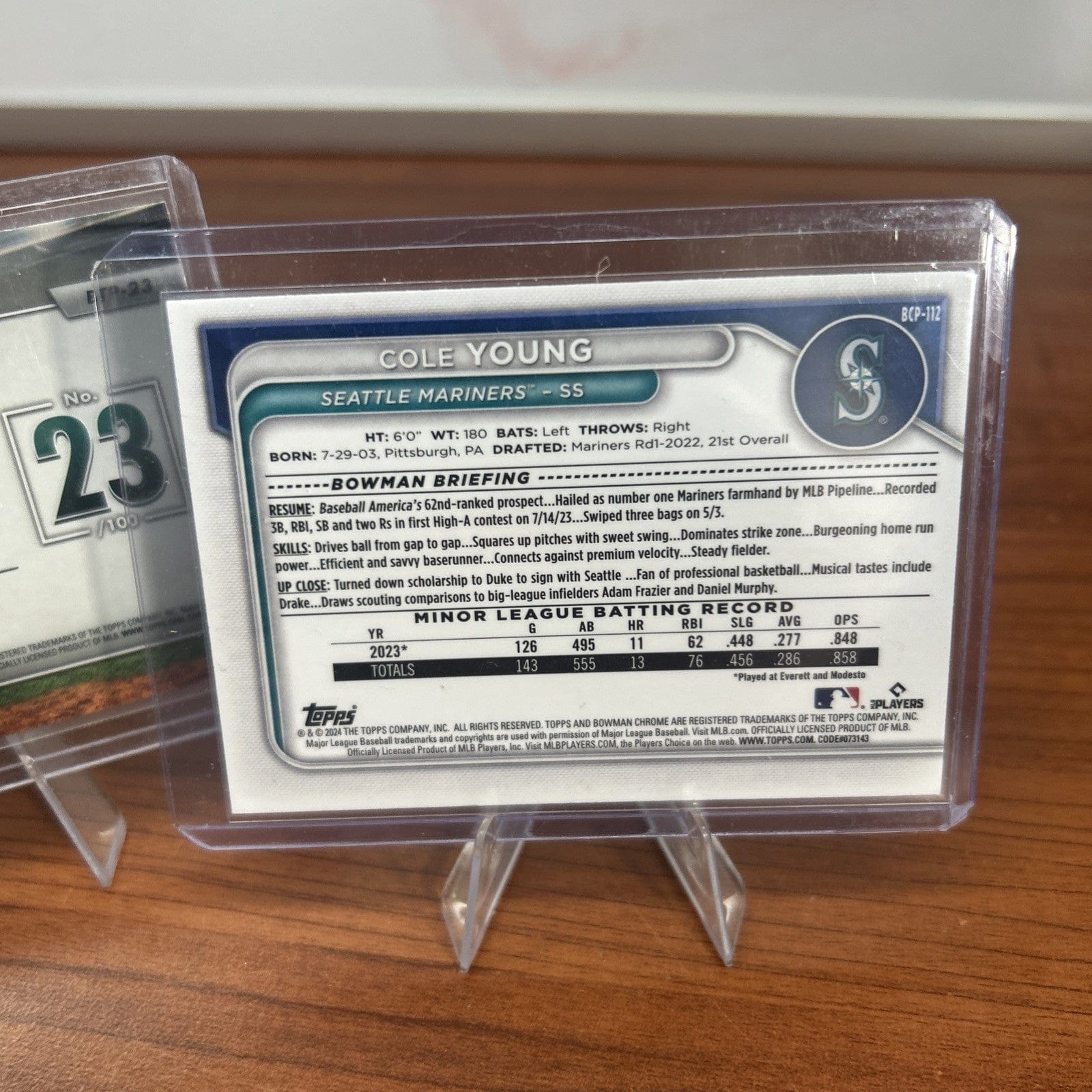 Cheap Sneaks Footwear/Sports Cards Baseball Card Cole Young 2024 Bowman Chrome #BCP-112, Bowman’s Top-100 #BTP-23 BC