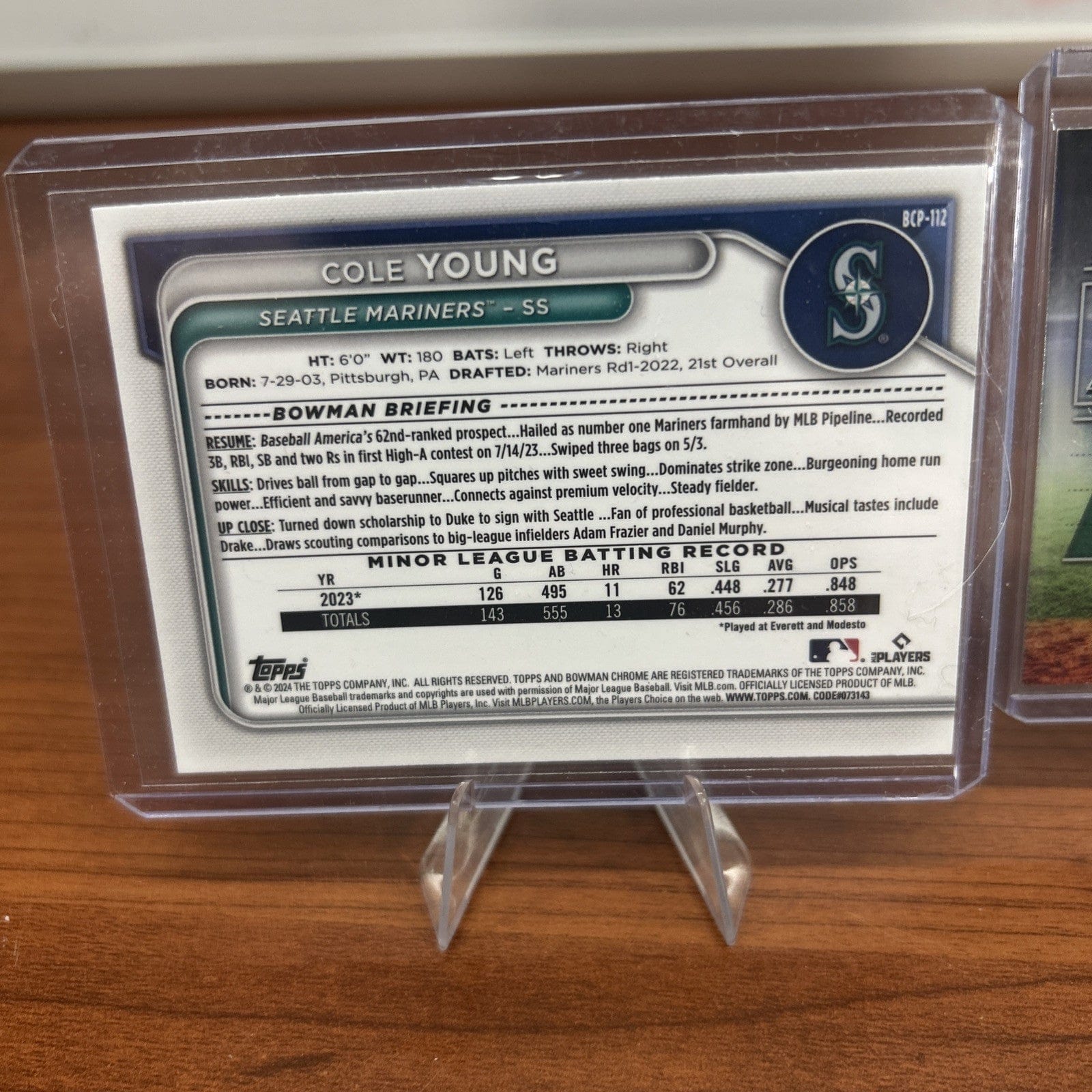 Cheap Sneaks Footwear/Sports Cards Baseball Card Cole Young 2024 Bowman Chrome Lunar Glow #BCP-112, Bowman’s Top-100