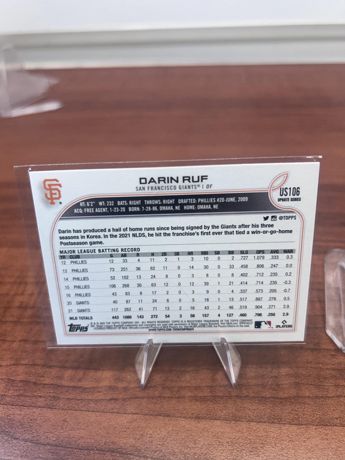 Cheap Sneaks Footwear/Sports Cards Baseball Card Darin Ruf 2022 Topps Update #US106 San Francisco Giants