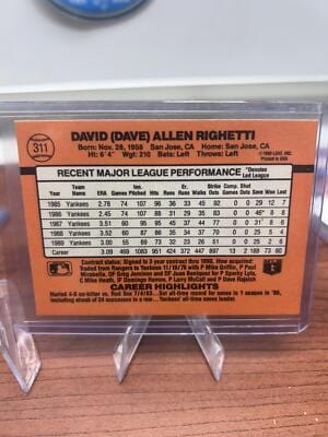 Cheap Sneaks Footwear/Sports Cards Baseball Card Dave Righetti 1990 Donruss #311 New York Yankees