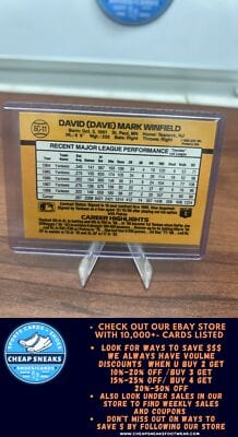Cheap Sneaks Footwear/Sports Cards Baseball Card Dave Winfield 1989 Donruss #BC-11 New York Yankees
