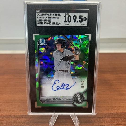 Cheap Sneaks Footwear/Sports Cards Baseball Card Erick Hernandez 2022 Bowman Chrome Green Sapphire Atomic Auto Graded S