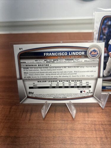 Cheap Sneaks Footwear/Sports Cards Baseball Card Francisco Lindor 2023 Bowman Baseball Card  #81 New York Mets + Bonus