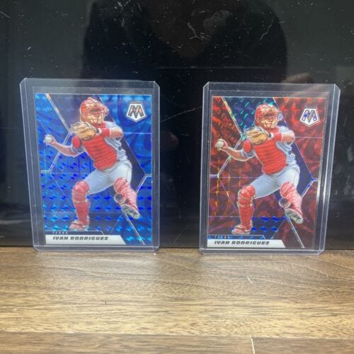 Cheap Sneaks Footwear/Sports Cards Baseball Card Ivan Rodriguez Texas Rangers 2 Card Lot  2021 Panini Mosaic Blue And R