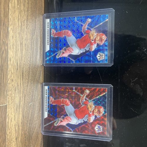 Cheap Sneaks Footwear/Sports Cards Baseball Card Ivan Rodriguez Texas Rangers 2 Card Lot  2021 Panini Mosaic Blue And R