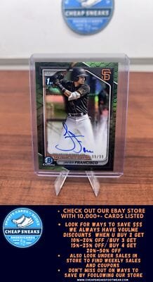 Cheap Sneaks Footwear/Sports Cards Baseball Card Javier Francisco 2024 Bowman Chrome Auto Reptilian Green Refractors #C