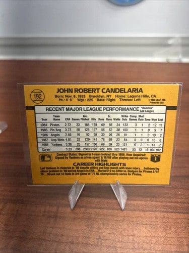 Cheap Sneaks Footwear/Sports Cards Baseball Card John Candelaria  1989 Donruss Baseball Card #192 New York Yankees