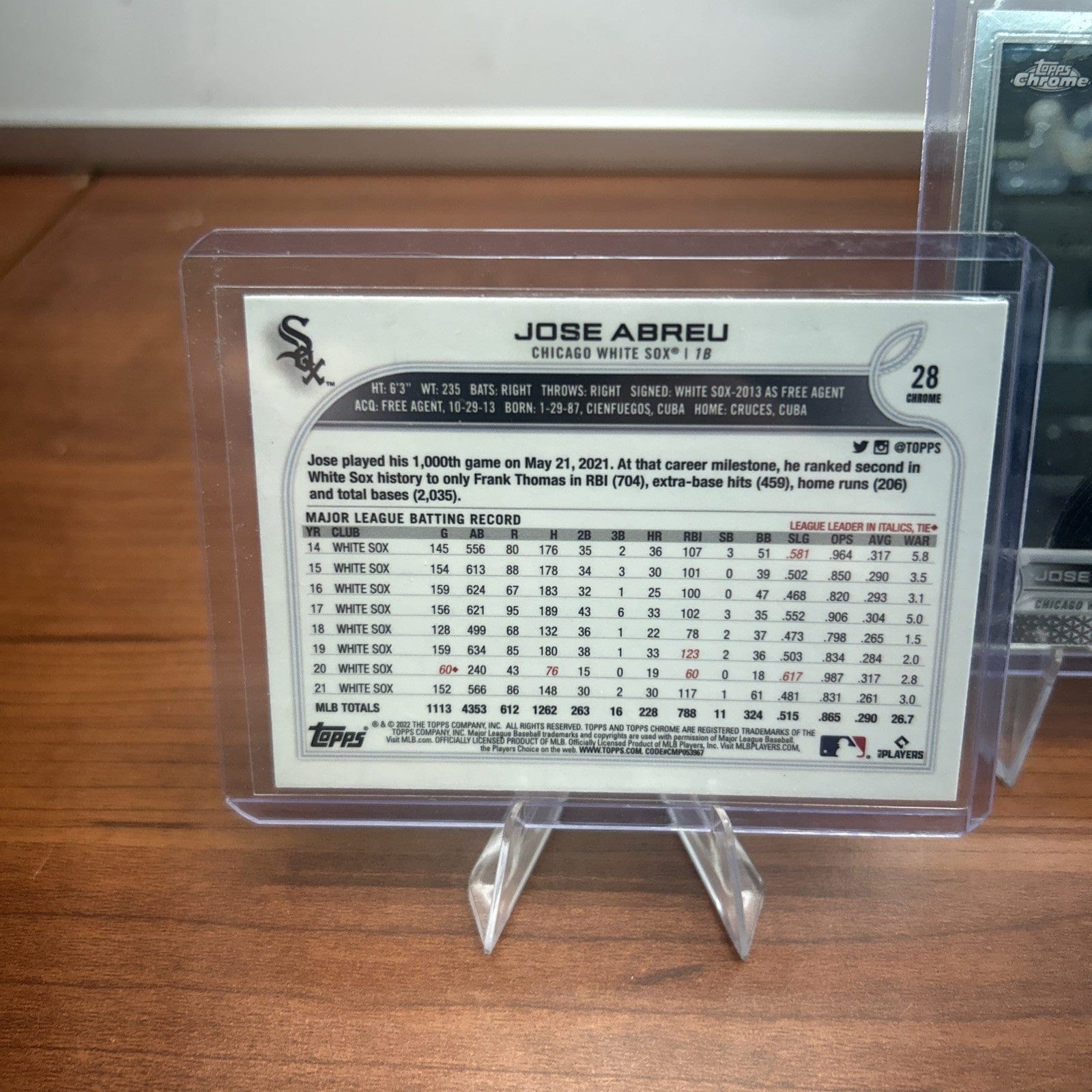 Cheap Sneaks Footwear/Sports Cards Baseball Card Jose Abreu 2022 Topps Chrome Base #28 - Chicago White Sox