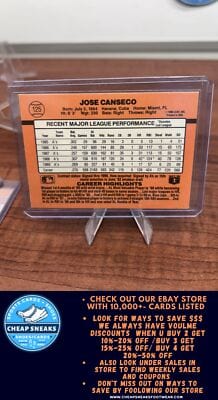 Cheap Sneaks Footwear/Sports Cards Baseball Card Jose Canseco 1990 Donruss #125 Oakland Athletics