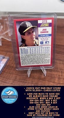 Cheap Sneaks Footwear/Sports Cards Baseball Card Jose Canseco 1990 Score #375 Oakland Athletics