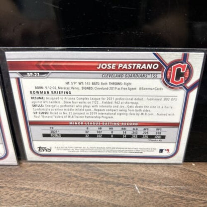 Cheap Sneaks Footwear/Sports Cards Baseball Card Jose Pastrano Lot(2) 2022 1st Edition Bowman1st 22 Bowman 1st Clevelan