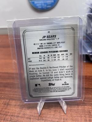 Cheap Sneaks Footwear/Sports Cards Baseball Card JP Sears RC 2022 Bowman Platinum Ice Foilboard #48 Oakland Athletics