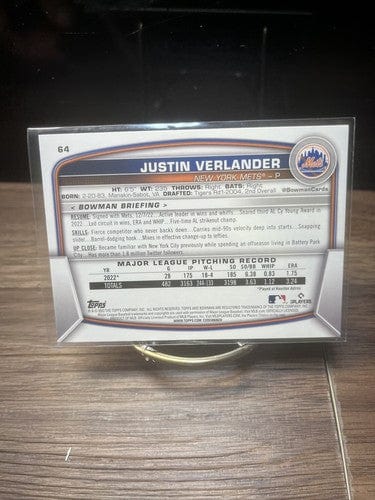 Cheap Sneaks Footwear/Sports Cards Baseball Card Justin Verlander 2023 Bowman Baseball Card #64  New York Mets