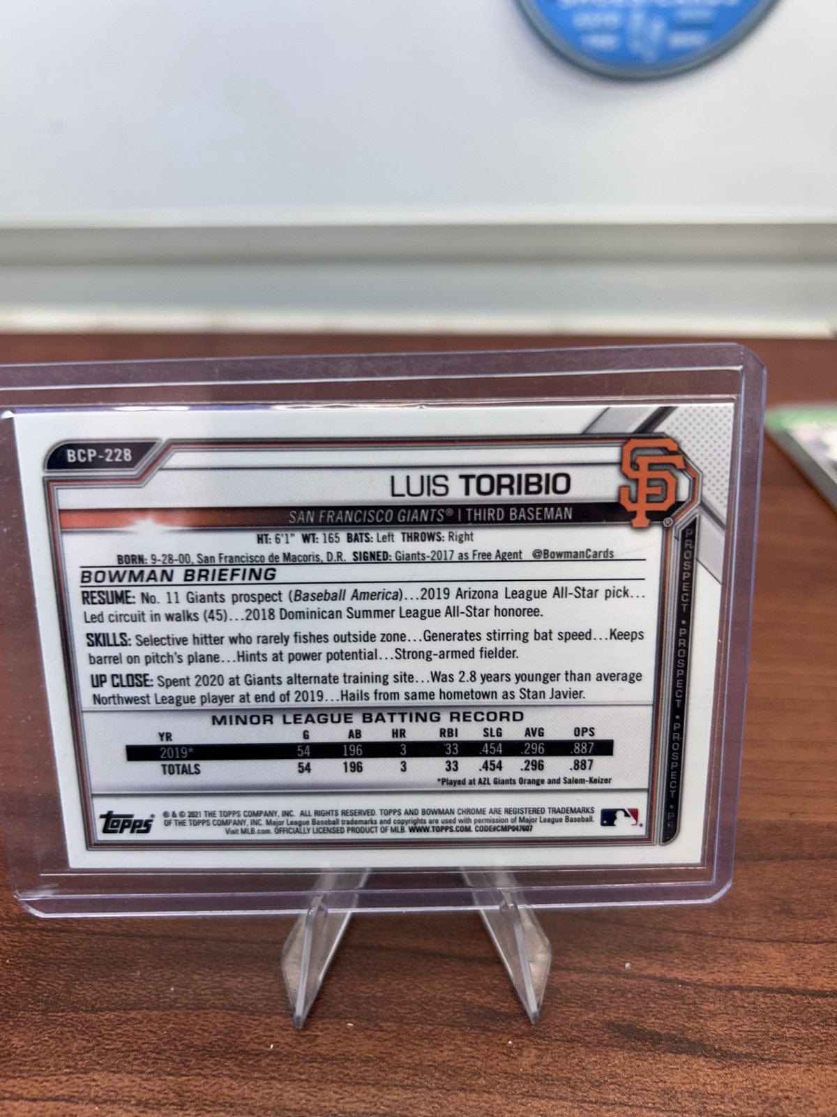 Cheap Sneaks Footwear/Sports Cards Baseball Card Luis Toribio 2021 Bowman Chrome Prospects #BCP-228 San Francisco Giant