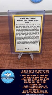 Cheap Sneaks Footwear/Sports Cards Baseball Card Mark McGwire 1987 Donruss Highlights #54 Oakland Athletics