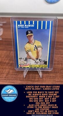Cheap Sneaks Footwear/Sports Cards Baseball Card Mark McGwire 1988 Fleer Baseball All-Stars #25 Oakland Athletics