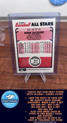 Cheap Sneaks Footwear/Sports Cards Baseball Card Mark McGwire 1989 Fleer Baseball All-Stars #29 Oakland Athletics
