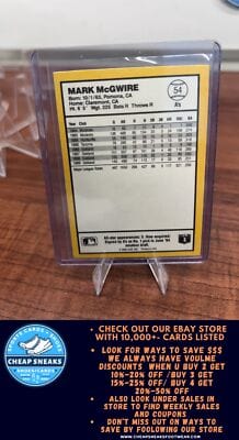 Cheap Sneaks Footwear/Sports Cards Baseball Card Mark McGwire 1990 Donruss Best of the AL #54 Oakland Athletics