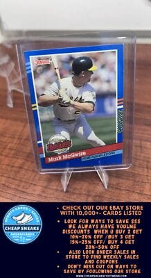 Cheap Sneaks Footwear/Sports Cards Baseball Card Mark McGwire 1991 Donruss Bonus Cards #BC-9 Oakland Athletics