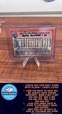 Cheap Sneaks Footwear/Sports Cards Baseball Card Mark McGwire 1991 Topps  #270 Oakland Athletics
