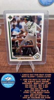 Cheap Sneaks Footwear/Sports Cards Baseball Card Mark McGwire 1991 Upper Deck #174 Oakland Athletics