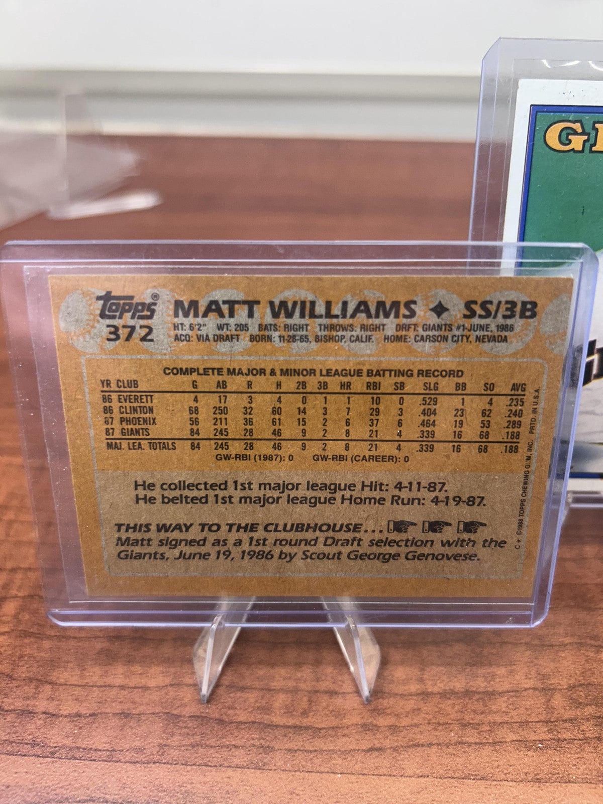 Cheap Sneaks Footwear/Sports Cards Baseball Card Matt Williams RC 1988 Topps #372 San Francisco Giants