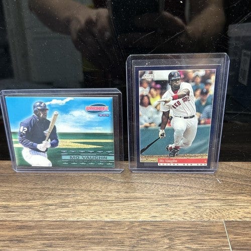 Cheap Sneaks Footwear/Sports Cards Baseball Card Maurice “Mo” Vaughn Lot(2) Boston Red Sox 1993 Score, 1999 Pacific