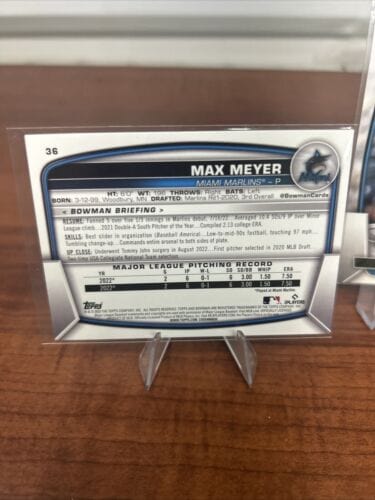 Cheap Sneaks Footwear/Sports Cards Baseball Card Max Meyer (RC) 2023 Bowman Baseball Card #36 Miami Marlins + Bonus Car