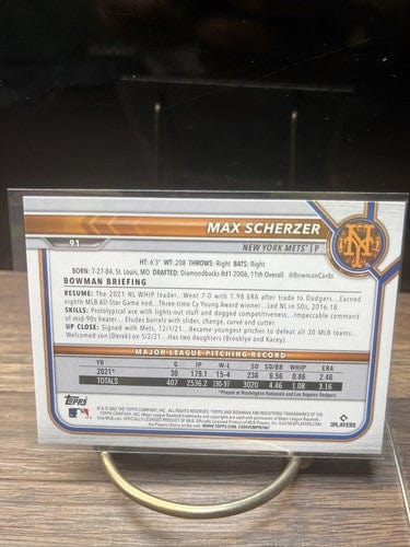 Cheap Sneaks Footwear/Sports Cards Baseball Card Max Scherzer  2022 Bowman Baseball Card #91 New York Mets