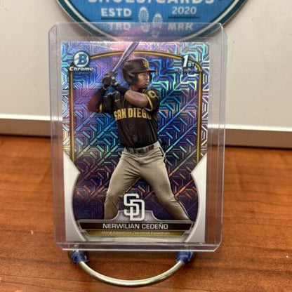 Cheap Sneaks Footwear/Sports Cards Baseball Card Nerwilian Cedeno 2023 1st Bowman Chrome Pros Mojo/Mega Refractor #BCP-