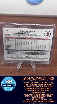 Cheap Sneaks Footwear/Sports Cards Baseball Card Nick Robertson RC 2024 Topps #13 Boston Red Sox