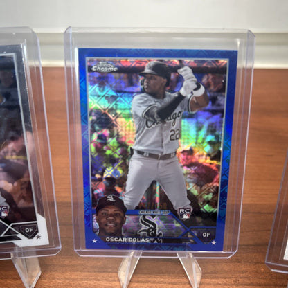 Cheap Sneaks Footwear/Sports Cards Baseball Card Oscar Colas Lot(3)2023 Topps Chrome Blue Logofractor RC 147/150 C. Whi
