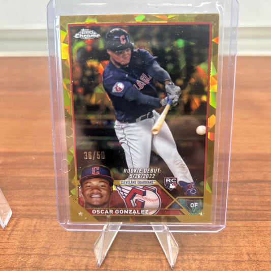 Cheap Sneaks Footwear/Sports Cards Baseball Card Oscar Gonzalez 2023 Topps Gold Sapphire Refractor Rookie Debut RC #USC