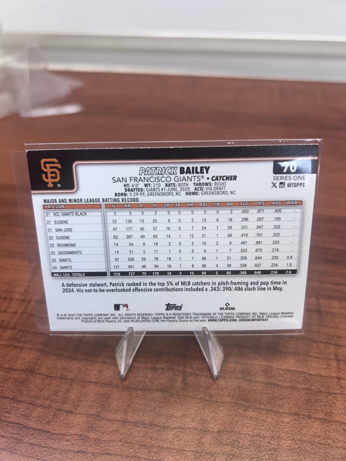 Cheap Sneaks Footwear/Sports Cards Baseball Card Patrick Bailey 2025 Topps #70 San Francisco Giants