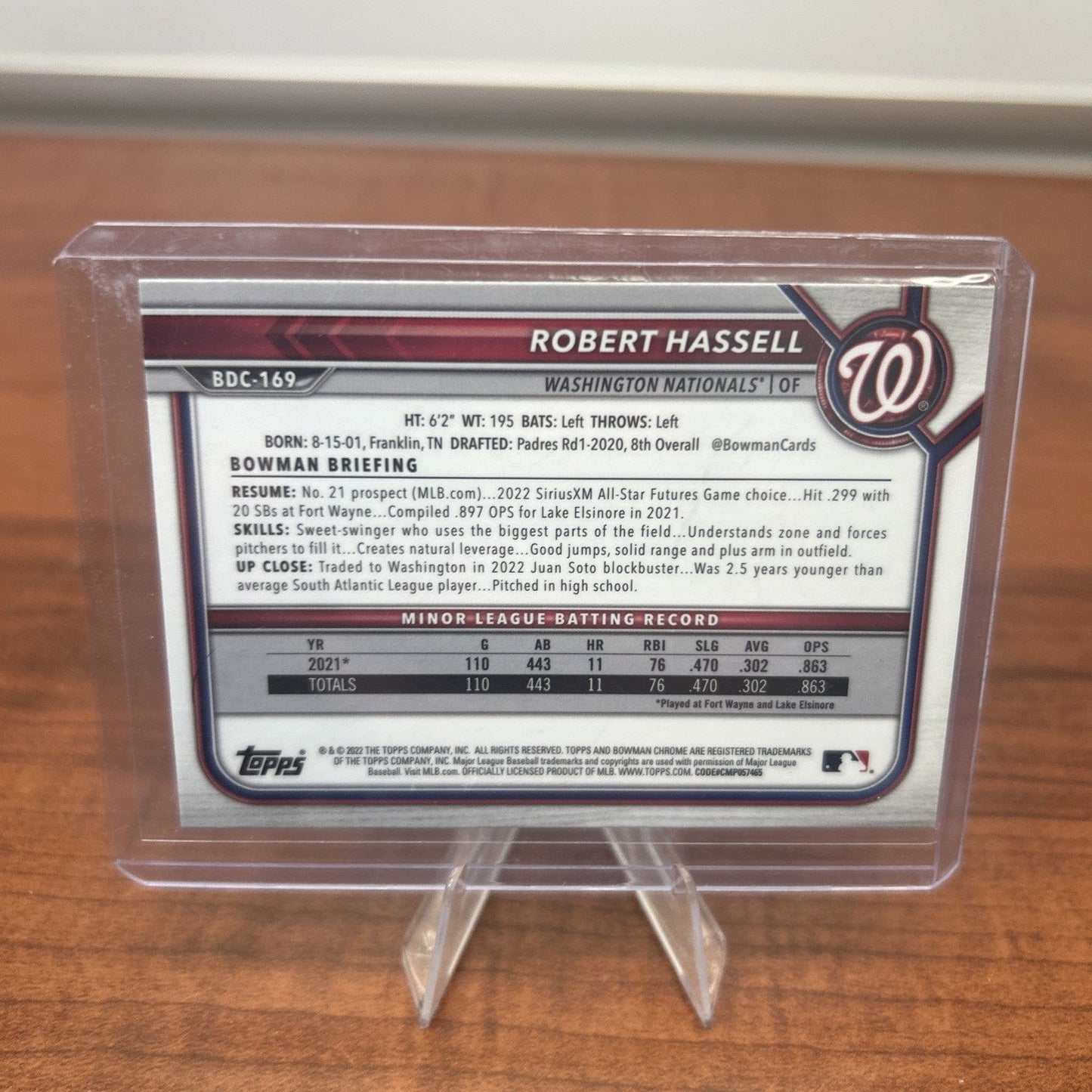 Cheap Sneaks Footwear/Sports Cards Baseball Card Robert Hassell Nationals 2022 Bowman Draft Chrome Sapphire #BDC-169