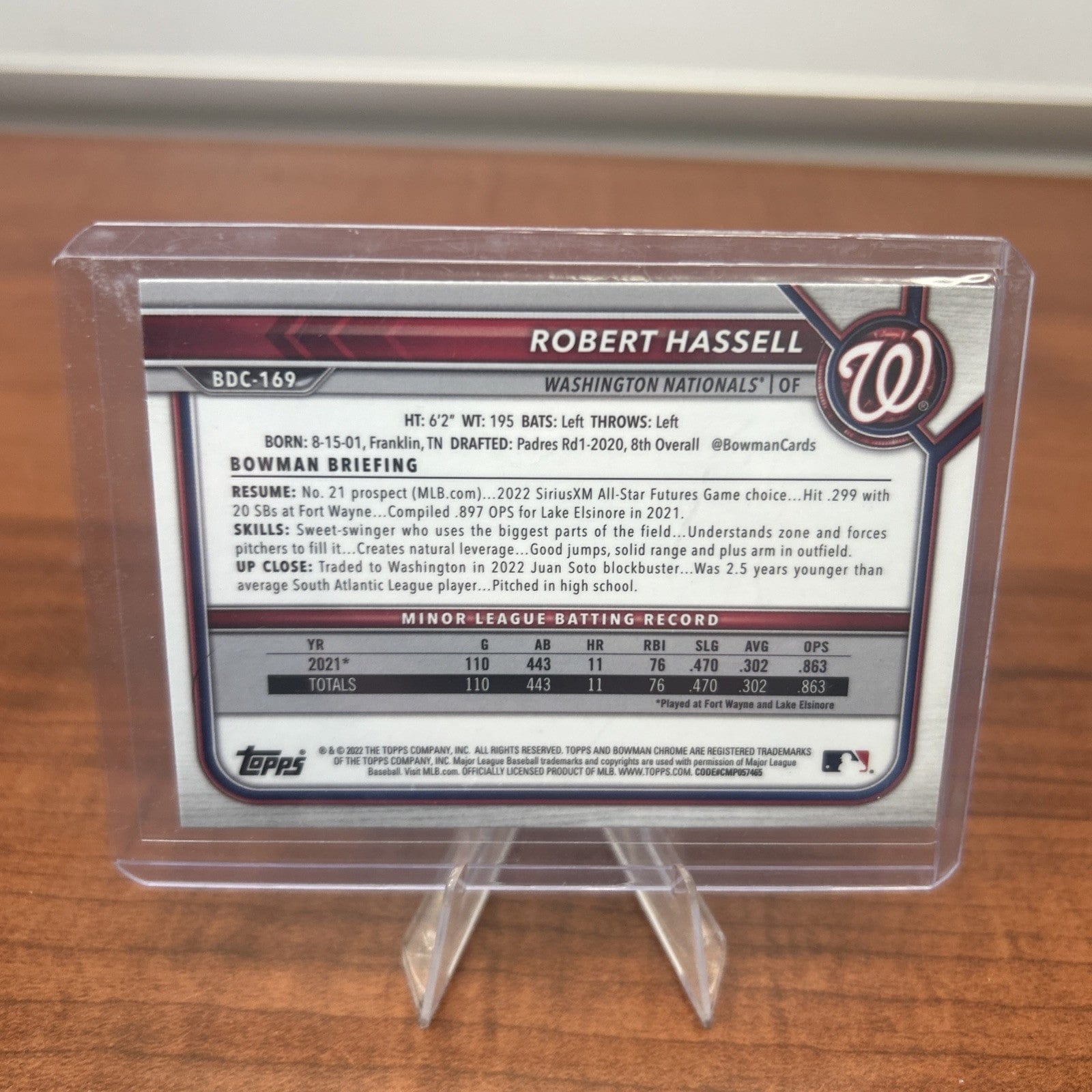 Cheap Sneaks Footwear/Sports Cards Baseball Card Robert Hassell Nationals 2022 Bowman Draft Chrome Sapphire #BDC-169