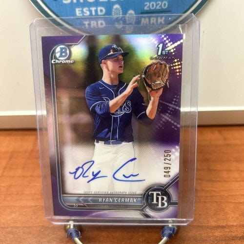 Cheap Sneaks Footwear/Sports Cards Baseball Card Ryan Cermak 2022 1st Bowman Draft Chrome Purple  Auto TB Rays #CDA-RCK