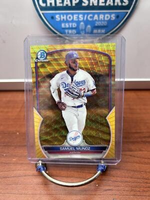 Cheap Sneaks Footwear/Sports Cards Baseball Card Samuel Munoz 2023 Bowman Chrome Yellow Wave refractor #BCP-182  Dodger
