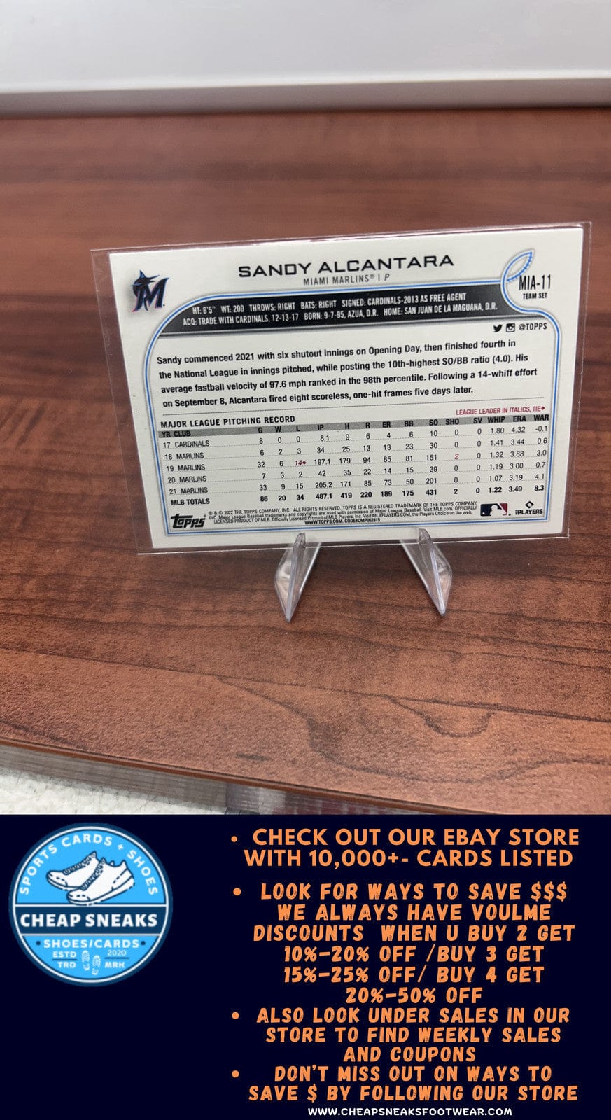 Cheap Sneaks Footwear/Sports Cards Baseball Card Sandy Alcantara 2022 Topps Miami Marlins #MIA-11 Miami Marlins
