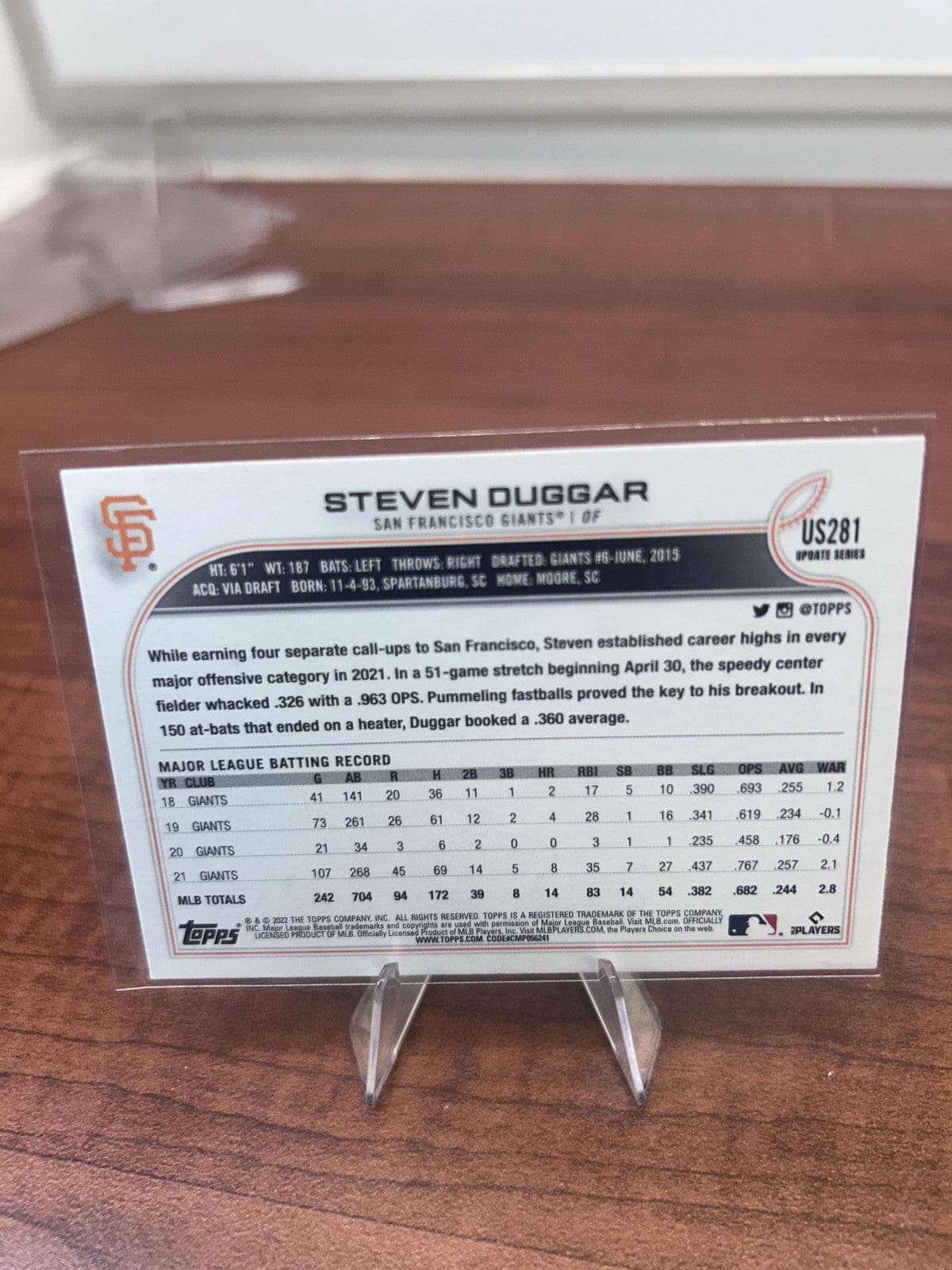 Cheap Sneaks Footwear/Sports Cards Baseball Card Steven Duggar 2022 Topps Update #US281 San Francisco Giants