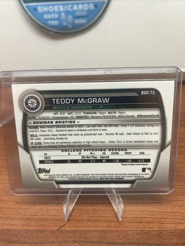 Cheap Sneaks Footwear/Sports Cards Baseball Card Teddy McGraw 2023 Bowman Draft 1st Chrome Base Seattle Mariners #BDC-7