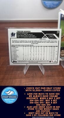 Cheap Sneaks Footwear/Sports Cards Baseball Card Trevor Rogers 2023 Topps #29Marlins + Bonus Card