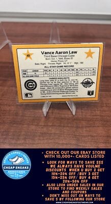Cheap Sneaks Footwear/Sports Cards Baseball Card Vance Law 1989 Donruss All-Stars #49 Chicago Cubs