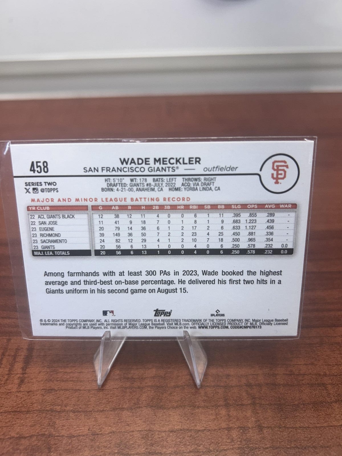 Cheap Sneaks Footwear/Sports Cards Baseball Card Wade Meckler RC 2024 Topps #458 San Francisco Giants