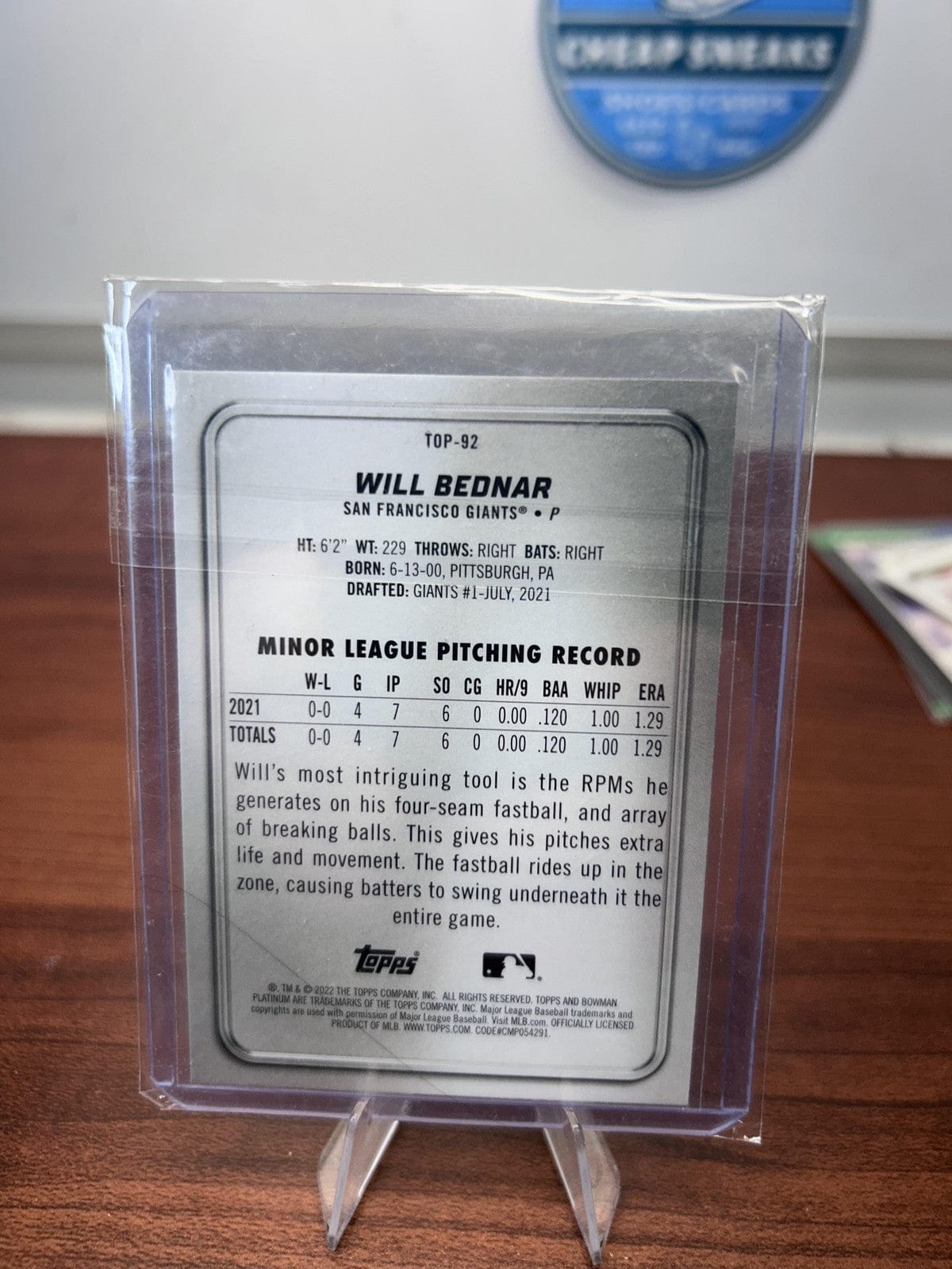 Cheap Sneaks Footwear/Sports Cards Baseball Card Will Bednar 2022 Bowman Platinum Top Prospects #TOP-92 San Francisco G