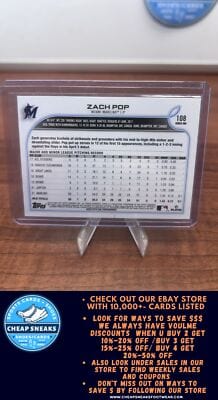 Cheap Sneaks Footwear/Sports Cards Baseball Card Zach Pop (RC) 2022 Topps #108b Miami Marlins