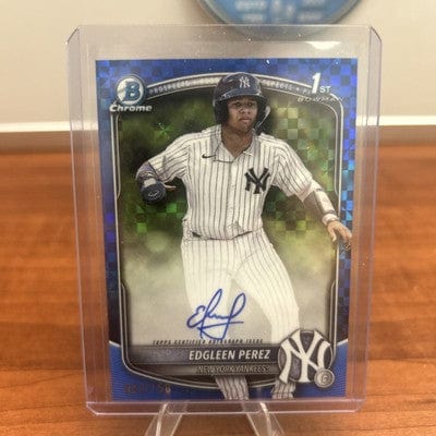 Cheap Sneaks Footwear/Sports Cards EDGLEEN PEREZ 2025 Bowman - 1st Bowman Chrome Blue X-Fractor Auto /150
