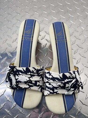 Cheap Sneaks Footwear/Sports Cards New Sperry Topsider Sandal Canvas Fish Blue Slip On Slides Cork Platfo